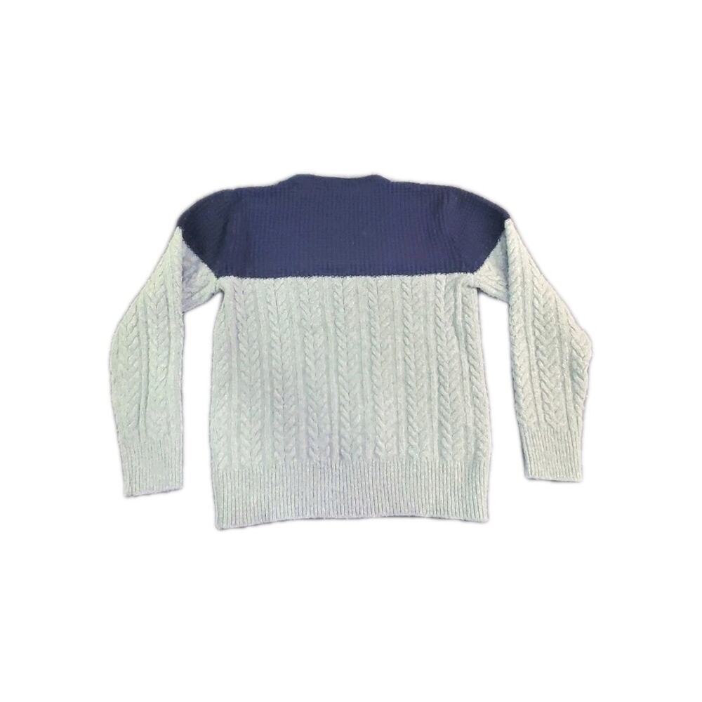 J.Crew Sweater Mens Sz S Gray Blue Wool Cable Knit Chunky Pullover Colorblock Z2 - Picture 8 of 9